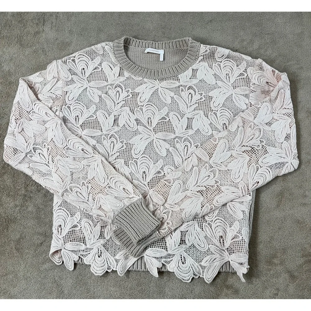 See by Chloé Floral Lace Knit Sweater Women's S Pale Pink/Taupe Long Sleeve EUC